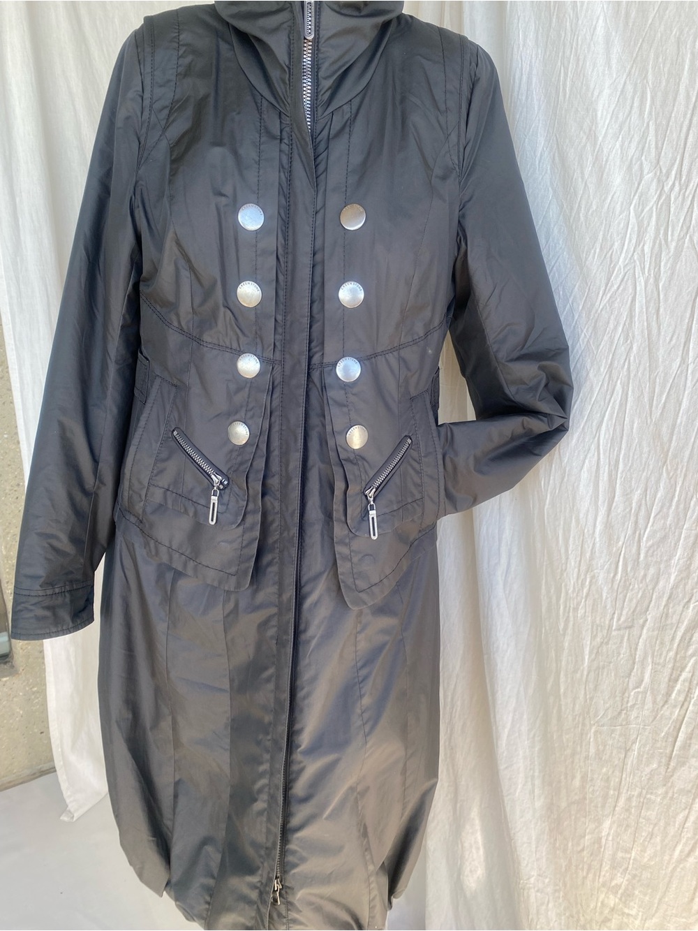 Creenstone Black Long Utility Coat Stowaway Hood EU 38